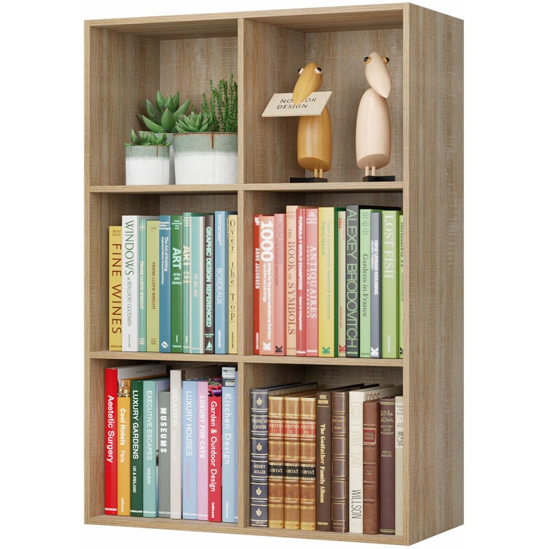 Estantería Librería con 6 Cubos Estantería para Libros Mueble Almacenamiento de Madera Estantería Almacenaje Salón (Roble Claro)