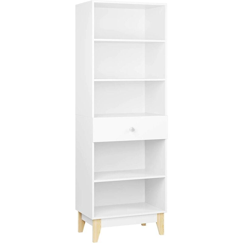 189cm Librería Estantería con 1 Cajón Estantería Alta para Libros Mueble Madera Almacenje para Salón Oficina Cocina con Patas Blanco