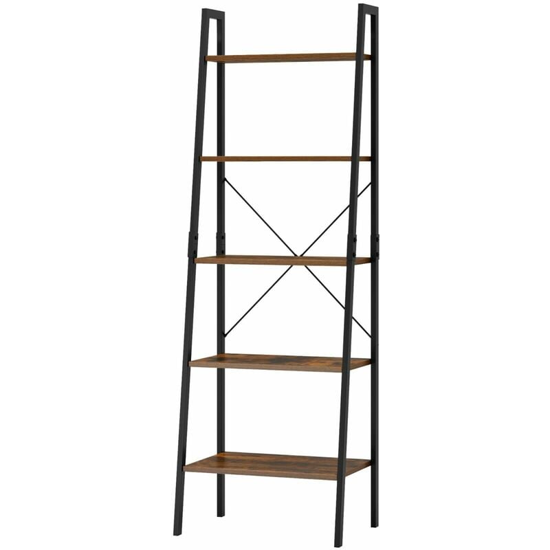 Estantería Escalera Industrial Librería de Pared Estantería Metálica para Salón Terraza Dormitorio con 5 Niveles Vintage y Negro 56x38.5x171cm