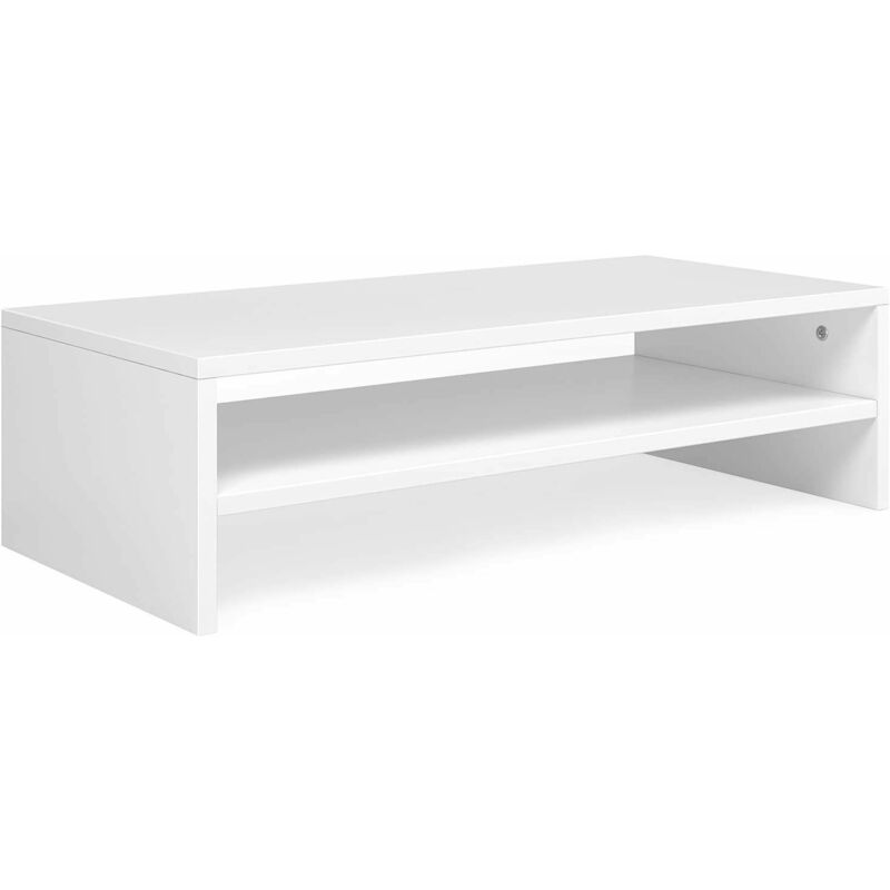 Soporte de Monitor Mesa Elevador de Pantalla Organizador para Escritorio y Ordenador Portátil con Almacenamiento Madera Blanco 54X25.5X14cm