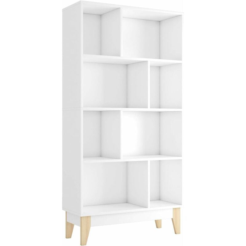 Estantería Libreria con 8 Cubos Estantería para Libros Mueble Aparador Madera para Dormitorio Salón Oficina Comedor Blanco 147.5x75x29.5cm