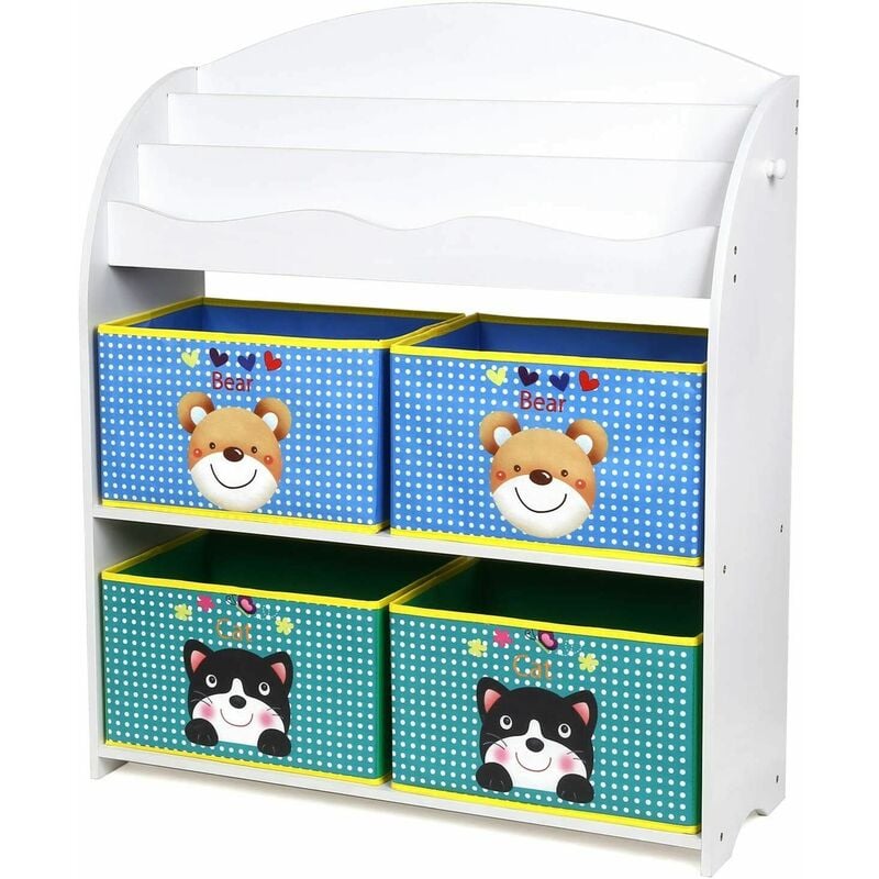 Estantería Infantil para Almacenaje Juguetes Libros Librería Infantil Organizador para Niños con 4 Cajas 3 Estantes 82.5x29.5x97.5cm