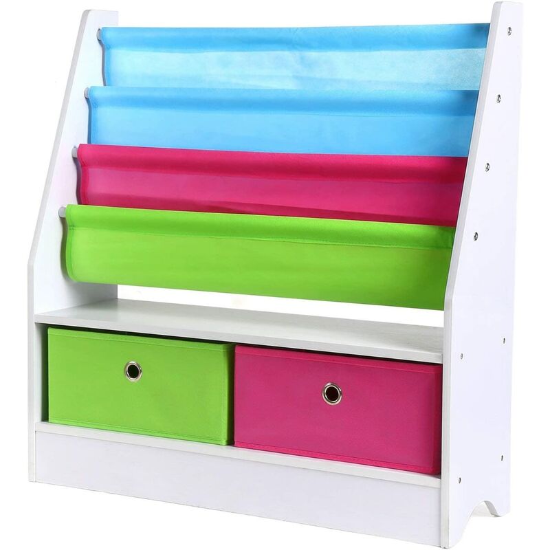 Estantería para Niños con 2 Cajas de Almacenamiento para Niños Extraíbles de Colores de 3 Niveles 71x23x74cm