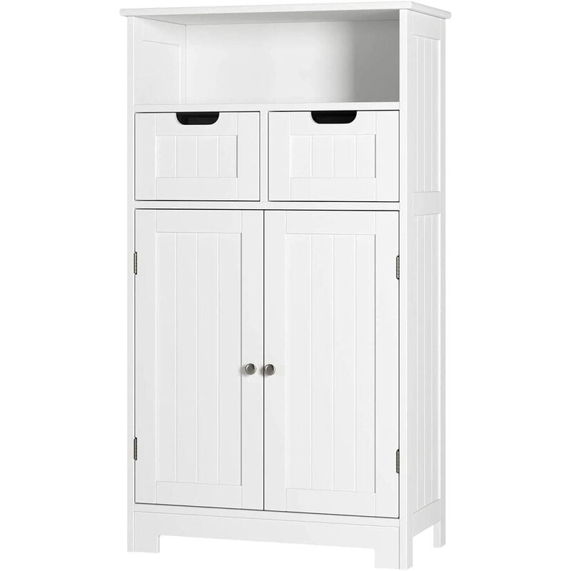 Armario de Suelo para baño con 2 Puertas y 2 Cajones Mueble de Almacenamiento para baño Cocina Dormitorio Salón Blanco 60x30x108.5 cm