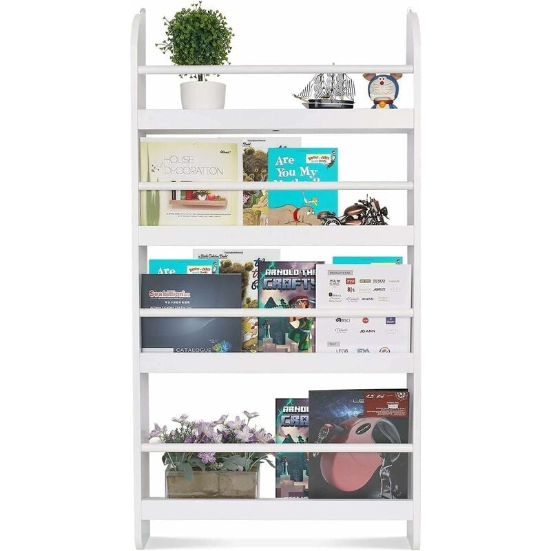 Estantería Infantil de Pared para Libros con 4 Estantes Librería Infantil para niños Organizador Almacenamiento de libros Blanco 59x12x113cm