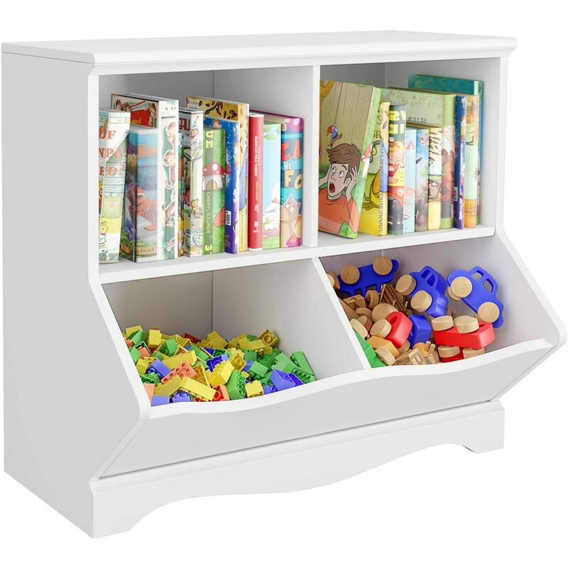 Estantería Librería Blanca para Almacenamiento Estantería para Libros para Salón Dormitorio Oficina de Madera 67 x 40 x 61,5 cm con 4 Cubos