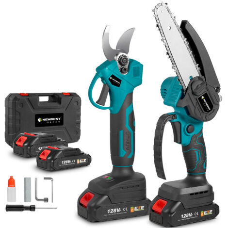 Gartenset-30mm Elektroschere + 6-Zoll Akku-Kettensägen -Set mit 2 Batterien