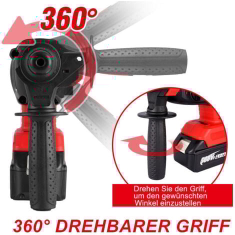 Professioneller Bohrhammer 2000W  26mm Bürstenloser Akku-Bohrhammer mit 4 Funktionen  - Mit 2 Akkus und 1 Ladegerät