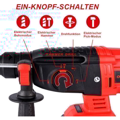 Professioneller Bohrhammer 2000W  26mm Bürstenloser Akku-Bohrhammer mit 4 Funktionen  - Mit 2 Akkus und 1 Ladegerät