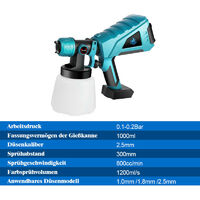 Elektrisches Farbspritzgerät 800w 1000ml - Spritzwerkzeug für makita 18v - ONEVAN - Blau mit 1*Akku 388vf