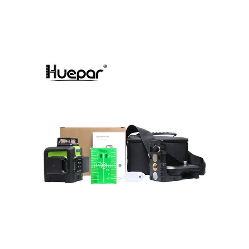 Huepar 903CG - 3D Nivel láser línea 3X360 cruzada Verde Láser Automático  147 FT 45M Potencia Grande