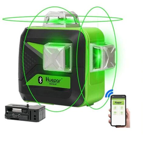 Huepar Nivel láser autonivelante 2 x 360 ° al aire libre Bluetooth Green  Beam Línea cruzada para construcción e imagen con modo de pulso, línea