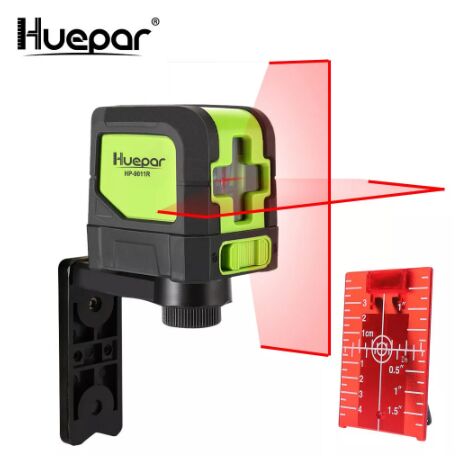 Huepar 9011R 2 líneas roja rayo láser nivel  autonivelante  horizontal y Vertical en línea con Base magnética