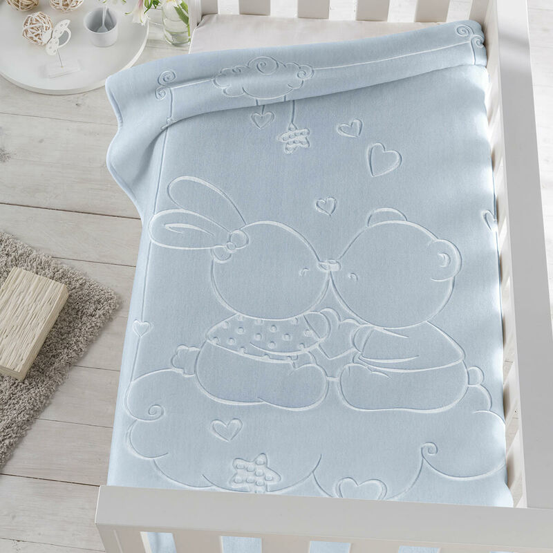 Manta infantil OSITOS BESOS 6656 de Pielsa Baby Azul - 80x120 cm