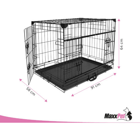 MaxxPet Cage pour chiens avec porte coulissante - Cage pour chiens - Pliable - 91x58x64 cm - Noir