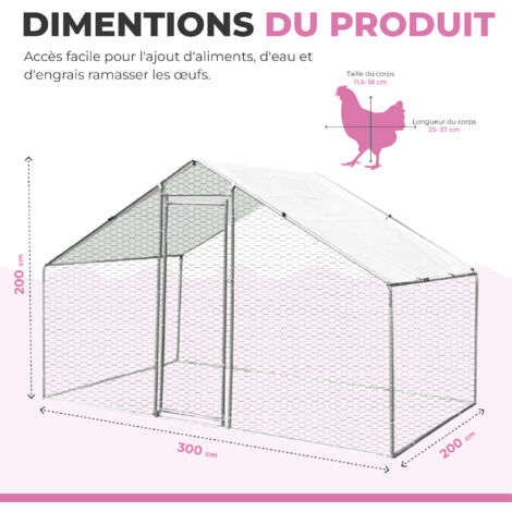MaxxPet Poulailler 3x2x2m - Enclos extérieur - Volière - Chenil - Poulailler métal