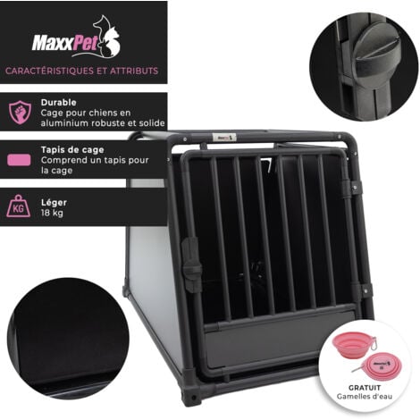 MaxxPet Cage pour Chien 65x92x70 cm – Caisse De Transport pour Chien Pliable – 1 Porte – Cage Chien Voiture en Aluminium Pro – pour Chien Et Chat – Noir