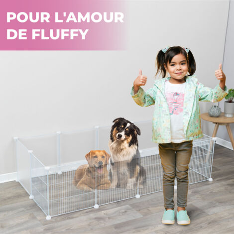 MaxxPet Parc à Chiots - Parc à Chiots Pliable - Cage pour Chiens - Parc à Chiots avec 12 Panneaux d'Enclos - 140x70x35cm - Blanc