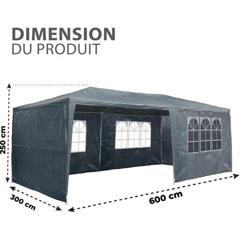 MaxxGarden Tonnelle de Jardin 3x6 m - 18m² - Pavillon - Avec Panneaux Latéraux - Tente de Jardin Rapide à Installer - Tente de Réception - Barnum - Anthracite