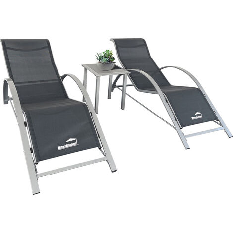 MaxxGarden Duo de bains de soleil en aluminium et textilène - avec table - Noir
