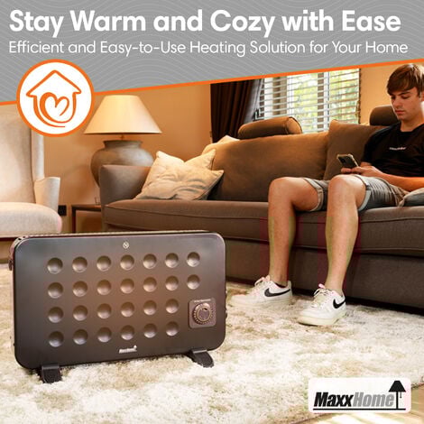 MaxxHome Convecteur mobile - Radiateur Electrique - Chauffage 3 Niveaux de Chaleur - Radiateur d'Apoint - 2000 W - Noir