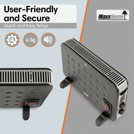 MaxxHome Convecteur mobile - Radiateur Electrique - Chauffage 3 Niveaux de Chaleur - Radiateur d'Apoint - 2000 W - Noir
