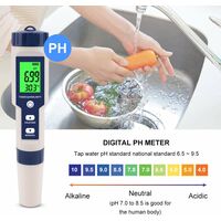 Elektronisches 5-in-1-PH-Messgerät, pH-, TDS- und EC-Salzgehalt- und Temperaturtester für Wasserqualität, LCD-Display und Ablesegenauigkeit, für Trinkwasser, Aquarien, Schwimmbäder usw.