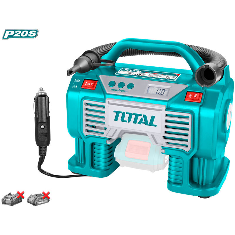 Compresor aire total batería 20v - p20s - (11 bar - cuadro digital - con enchufe coche)