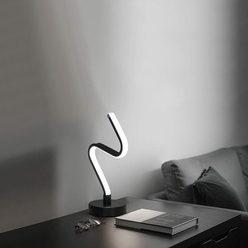 Lampada da Comodino Moderno Forma della linea Lampada da Tavolo Bianco  Freddo 6000K Per camera da letto, soggiorno, ufficio Nero