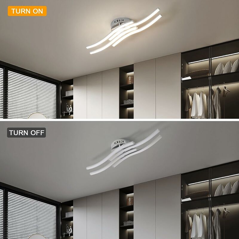 Plafoniera LED 24W Design moderno Bianco Caldo 3000K Forma d'onda Lampada a  Soffitto Per soggiorno, camera da letto, sala da pranzo, ufficio