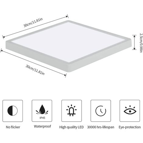 Plafoniere A LED Comely - 2 Pezzi, 24W 2700LM, Luce Calda 3000K, Design Quadrato Moderno - Foto 7