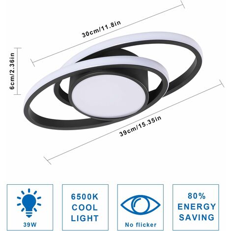 Plafoniera LED 40W Design moderno Bianco Freddo 6000K Rotondo Lampada a Soffitto  Per soggiorno, camera da letto, sala da pranzo, ufficio Nero φ40cm