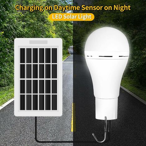 Lampadine Solari, 7W Lampadina solare LED Esterno con Pannello Solare Lampada  Led Portatile Ricaricabile USB con Telecomando Cavo 3m Lampada Solare pe