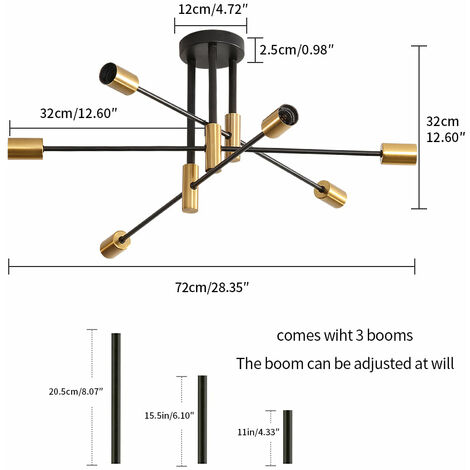 Lampade da soffitto industriali, Lampadario soggiorno retrò E27, Lampadario  Camera da letto angolo regolabile di 180°, Lampadario per soggiorno camera  da letto, Diametro (72CM)