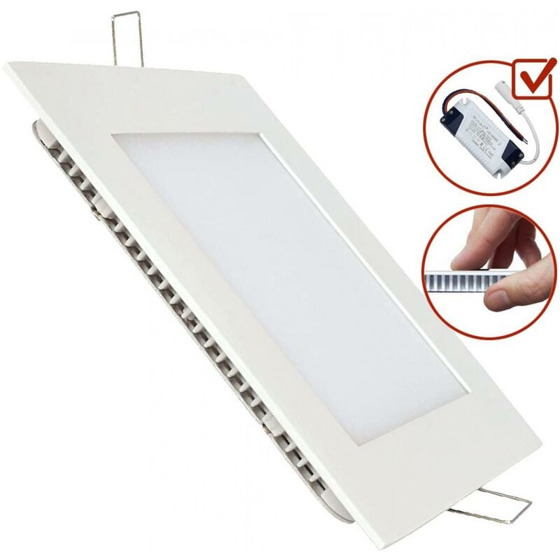 Iluminación empotrable 25W 3000K Luz cálida. Forma Cuadrada 30×30 cm. Proyector Downlight LED + Driver controlador incluido. Panel LED Extraplano Slimline Cocina, oficina y tienda. Aluminio. Color blanco