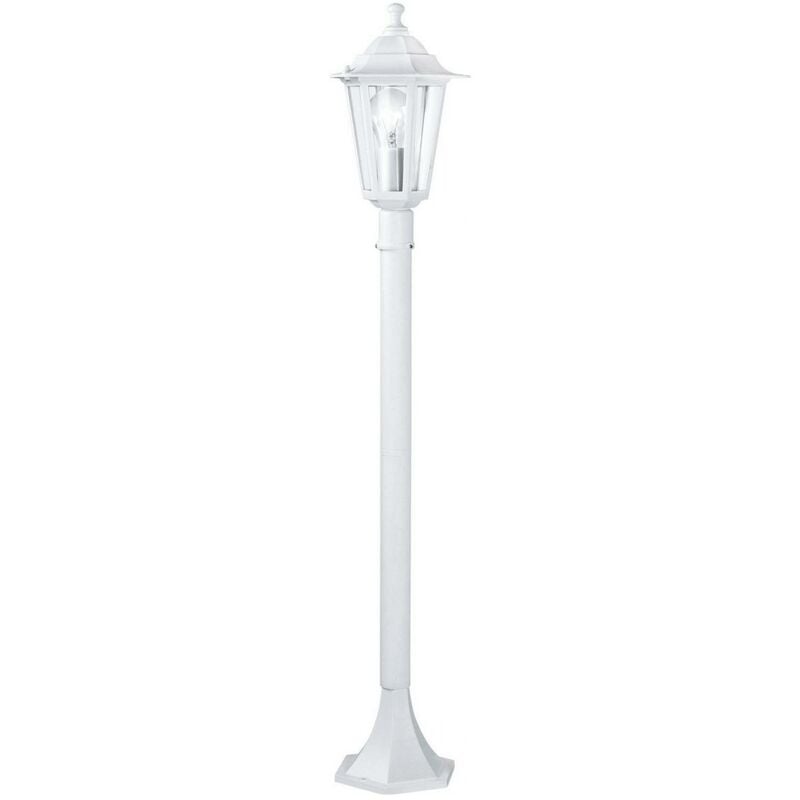 Farola Eglo Laterna 5 60W Forma Cilíndrica Ø 19 cm. Lámpara de pie Terraza, jardín y piscina. Estilo retro y vintage. Aluminio y Vidrio. Color blanco