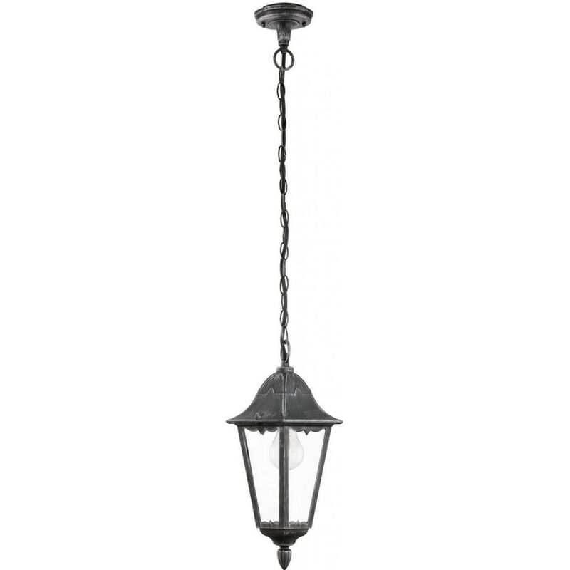 Eglo Navedo Outdoor hang lighting negro plata e27 iluminación aire libre aluminio vidrio ip44 entrada patio transparente de exterior 60w forma ø 23 cm. colgante terraza y piscina. estilo retro