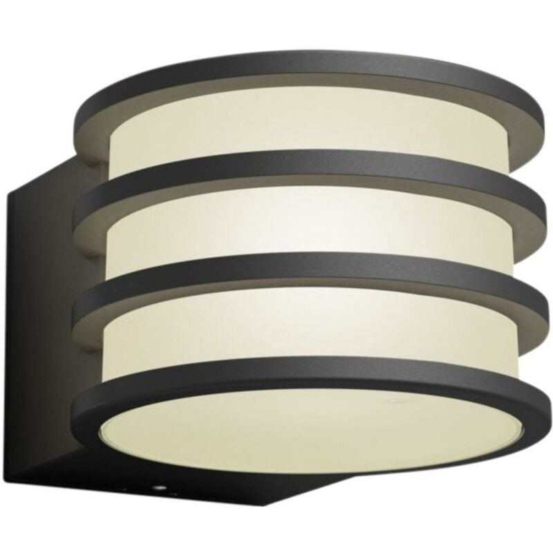 Aplique de pared exterior Philips Lucca 9W 2700K Luz muy cálida. Forma Cilíndrica 22×17 cm. Aplique mural. Alimentación directa de red eléctrica Terraza y jardín. Estilo moderno