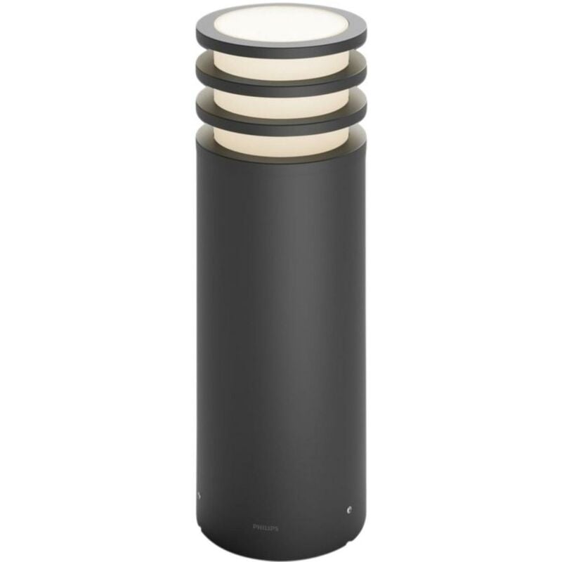 Baliza Inteligente Lucca philips gris iluminación by signify blanco pedestal 1740293p0 hue – lámpara sobremuro de exteriores led luz compatible alexa y google home color negro luminosa 9w 2700k muy forma 40×14 cm. alimentación directa red control bridge terraza