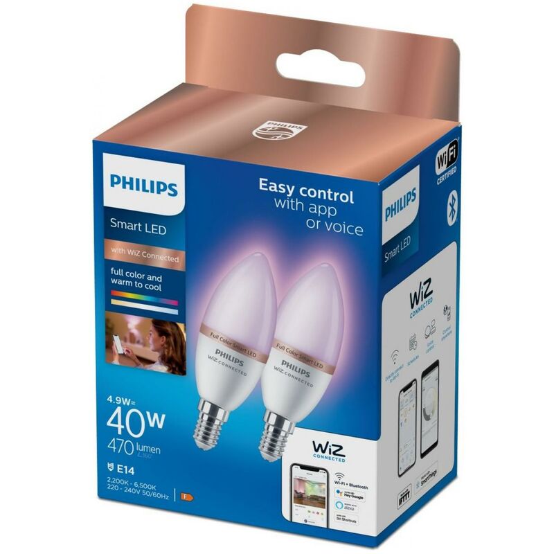 Bombilla led vela E14 4,9W full colors 470lm wifi PHILIPS wiz