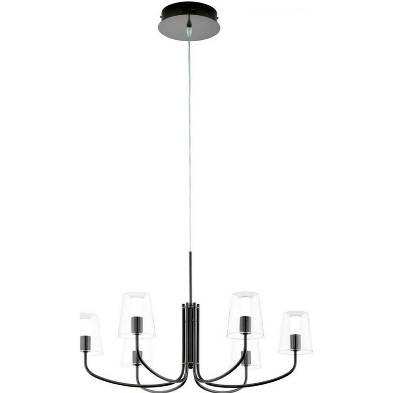 Lámpara colgante Eglo Noventa 3000K Luz cálida. Forma Angular Ø 73 cm. Salón y comedor. Estilo retro y vintage. Acero y vidrio. Color blanco, negro y níquel