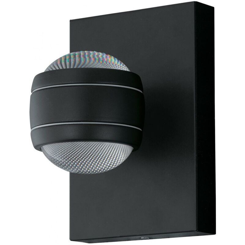 Aplique de pared exterior Eglo Sesimba 7.5W 3000K Luz cálida. Forma Cúbica 20×13 cm. Terraza, jardín y piscina. Estilo retro, vintage y diseño. Acero, acero galvanizado y plástico. Color negro