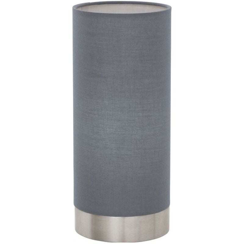 Lámpara de sobremesa Eglo Pasteri 40W Forma Cilíndrica Ø 12 cm. Dormitorio, oficina y zona de trabajo. Estilo moderno, diseño y cool. Acero y textil. Color gris, níquel y níquel mate