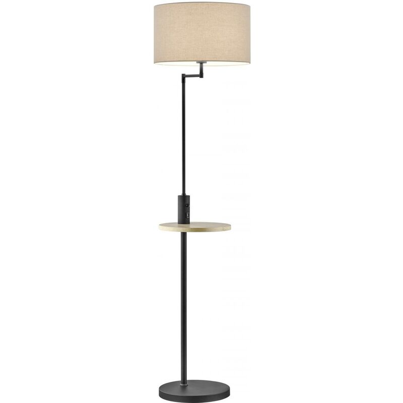 Trio Leuchten Claas 400400132 de pie metal negro mate pantalla tela gris estante madera no incluye 1 bombilla e27 60 w 160×40 cm. luz direccional y