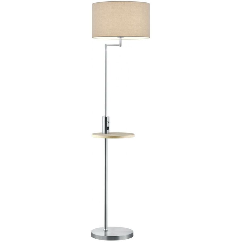 Trio Leuchten Claas 400400107 de pie metal mate pantalla tela gris estante madera incluye 1 bombilla e27 160×40 cm. luz direccional y dormitorio. estilo