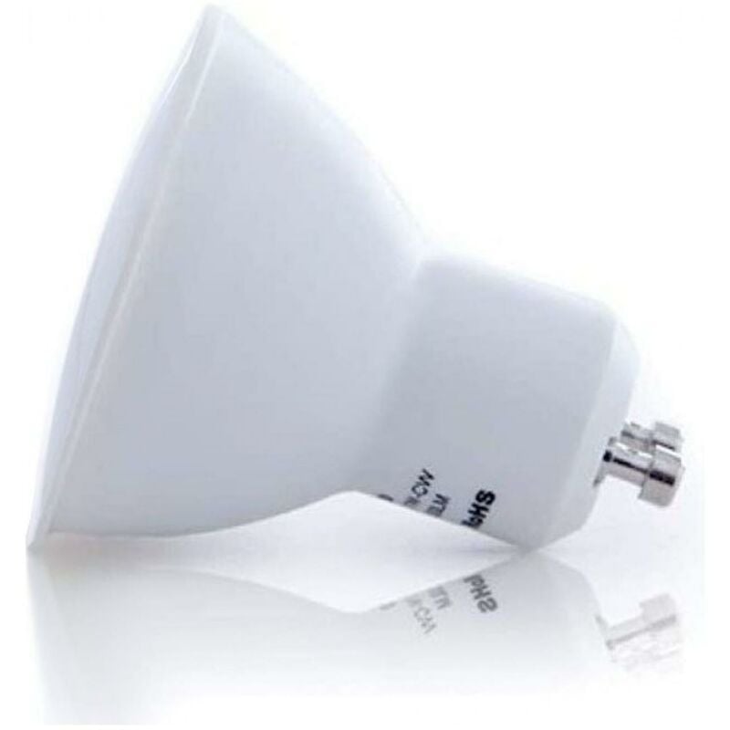 Bombilla LED 5W GU10 LED 3000K Luz cálida. Ø 5 cm. Alto brillo Aluminio y policarbonato. Color blanco