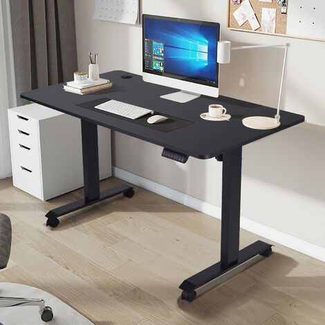 Height adjustable standing desk with electric motor, computer desk, intelligent memory height, collision protection, 140 cm, Black/Black With Wheel