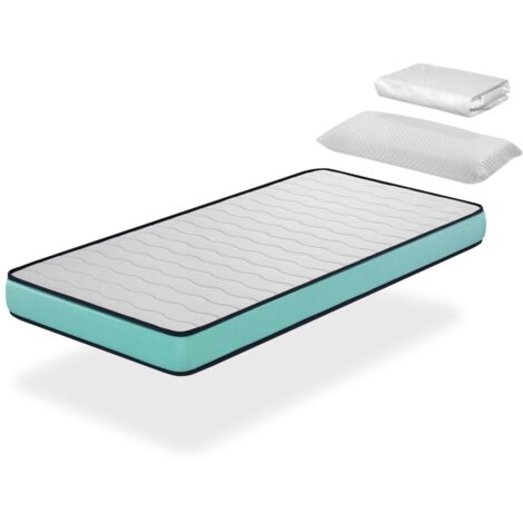 Pack Kindermatratze 80X160 CONFORT PRO Hohe 14 CM H2 + 1 Memory Foam Kopfkissen 80x35 cm + 1 Matratzenschoner 80X160 cm