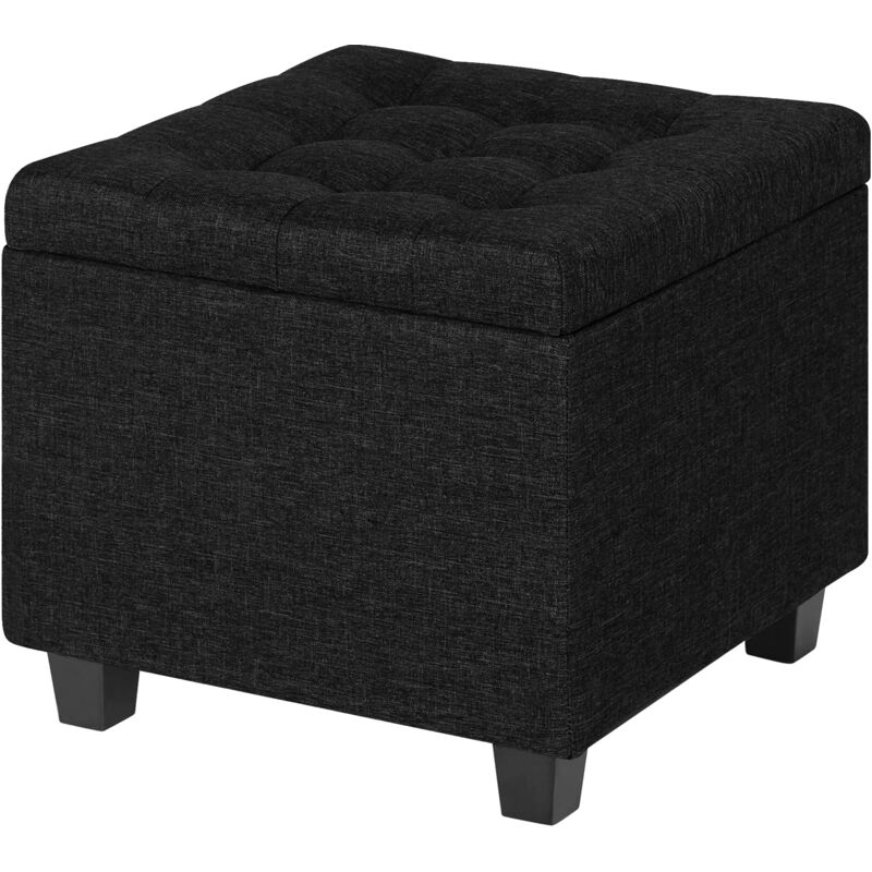 Pouf Cubo Pieghevole In Lino - 31x31cm, Nero, Con Contenitore Interno