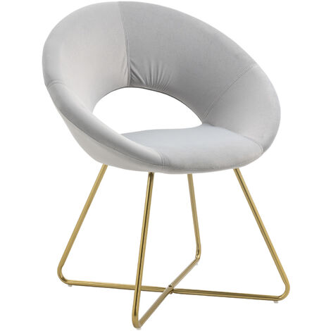 Poltrona Tonda Camera da Letto in Velluto Design Moderno, Sedia Imbottita Circolare con Gambe in Metallo Placcato Oro - Poltroncina per Salotto con Seduta Morbida Modello Grace Grigio